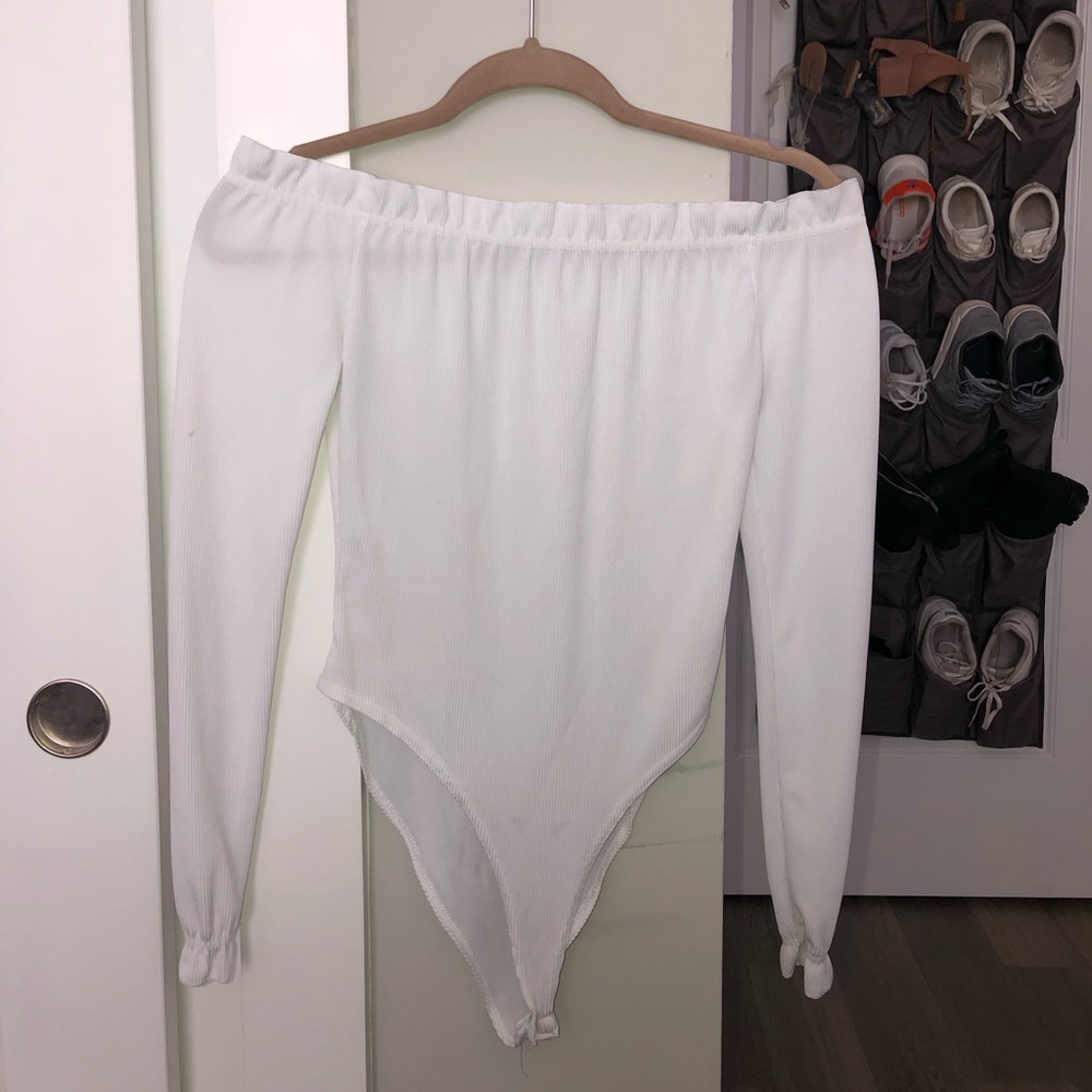White off the shoulder onesie